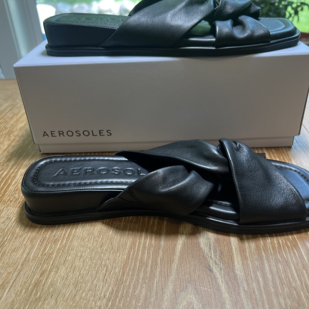 Aerosoles Women's Brady Slide Sandal Wedge 10, Black Leather Ret $90 - Picture 4 of 11